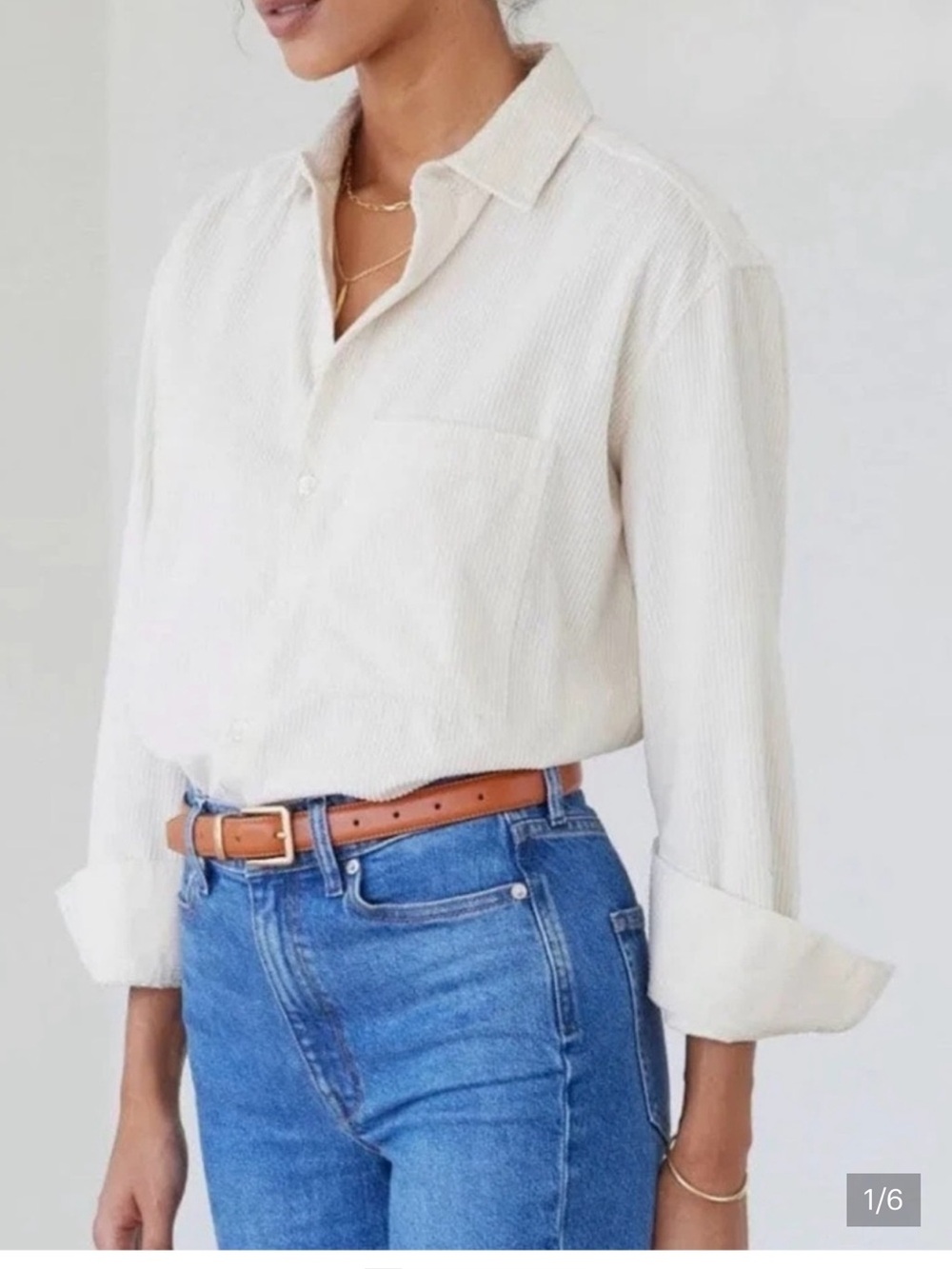 AYR Cream 100% Cotton Long Sleeve Button-Down The Deep End Corduroy Shirt Sz XS